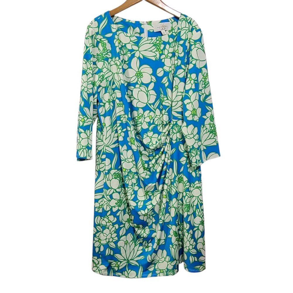 JB by Julie Brown Sheath Dress Womens 1X Floral Stretch Blue Green Mature